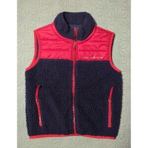 Vineyard Vines Vest Kids Sz 5 Red Blue Full Zip Quilt Pockets Fleece Sherpa